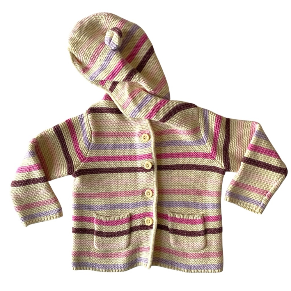 GAP Baby Kids Sweater Hoodie Cardigan Knit Button Down Cotton Pink Purple 12 18